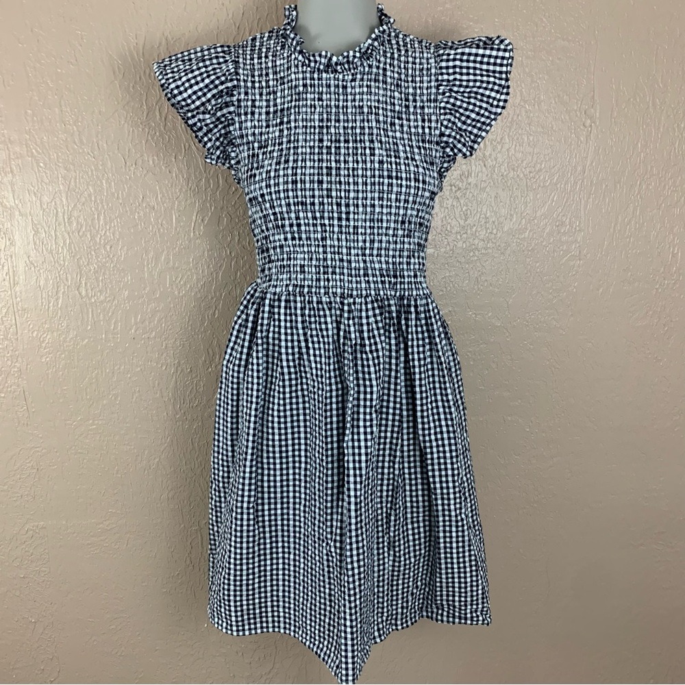 Time and Tru Black and White Plaid Smocked Ruffle Dress - Picture 3 of 15